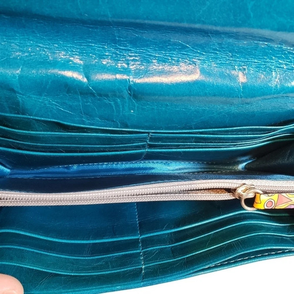 KURVEN Flap Leather Wallet Blue Alexa Tehuana Village Small Town Multi Pocket - Picture 4 of 8